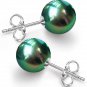 ( GREEN- 10/12) 925 Sterling Silver 8mm Round Natural Shell Pearl Stud Earrings