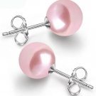 (Pink 10/12) 925 Sterling Silver 8mm Round Natural Shell Pearl Stud Earrings