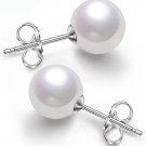 ( WHITE- 10/12) 925 Sterling Silver 8mm Round Natural Shell Pearl Stud Earrings