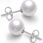 ( WHITE- 10/12) 925 Sterling Silver 8mm Round Natural Shell Pearl Stud Earrings