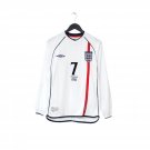 2001 03 Beckham #7 England Vintage Umbro L S Home Greece Football Shirt