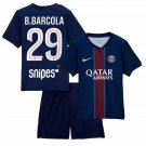 Kids B.BARCOLA #29 Paris Saint Germain Home Shirt Jersey Kit 25-26 Youth Soccer Football 2025-2026