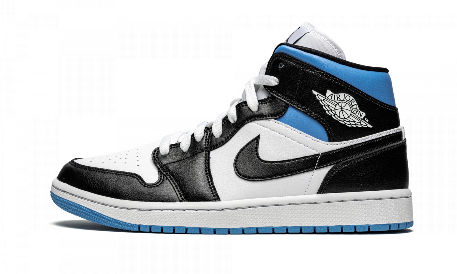 AIR JORDAN 1 MID WMNS "Black / White / University Blue"