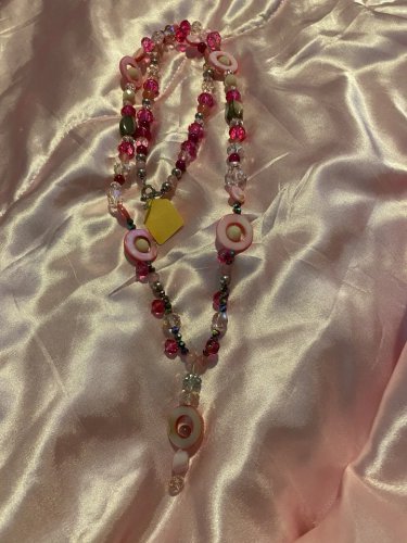 Long Pink Necklace With Simple Charm