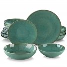 Vancasso 16/32-Piece Green Embossed Stoneware Dinnerware Set – Plates, Bowls, Mugs for 4/8/12