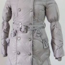 Bowknot Pocket Ladies'double-breasted DOWN JACKET with Rex Rabbit Hair Collar&Hoody Gray clr