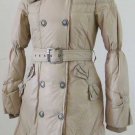 Bowknot Pocket Ladies'double-breasted DOWN JACKET with Rex Rabbit Hair Collar&Hoody Beige clr