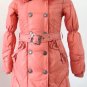 Bowknot Pocket Ladies'double-breasted DOWN JACKET with Rex Rabbit Hair Collar&Hoody Beige clr
