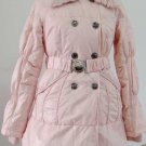 2011 Prancing Leaves Ladies'double-breasted DOWN JACKET with Rex Rabbit Hair Collar&Hoody Pink clr