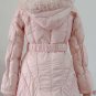 2011 Prancing Leaves Ladies'double-breasted DOWN JACKET with Rex Rabbit Hair Collar&Hoody Pink clr