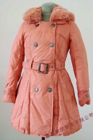 2011 NEW Prancing Leaves Ladies'double-breasted DOWN JACKET with Rex Rabbit Hair Collar&Hoody