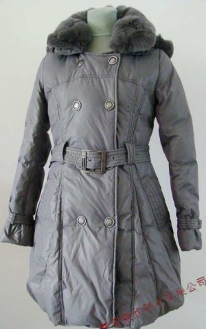 NEW Prancing Leaves Ladies'double-breasted DOWN JACKET with Rex Rabbit Hair Collar&Hoody Gray clr