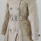 NEW Prancing Leaves Ladies'double-breasted DOWN JACKET with Rex Rabbit Hair Collar&Hoody Beige clr