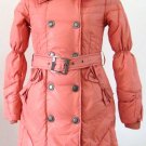 Bowknot Pocket Ladies'double-breasted DOWN JACKET with Rex Rabbit Hair Collar&Hoody Red clr