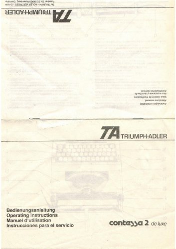 Triumph Adler Contessa2DeLuxe Typewriter Instruction Manual - User Manual - Complete User Guide