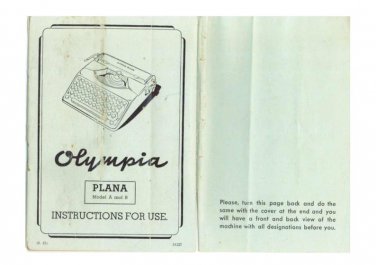 Olympia-Plana Typwriter Instruction Manual - User Manual - Complete User Guide