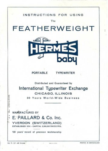 Hermes Baby Featherweight Typewriter Instruction Manual - User Manual - Complete User Guide