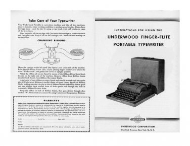 Underwood Finger Flite Typewriter Instruction Manual - User Manual - Complete User Guide