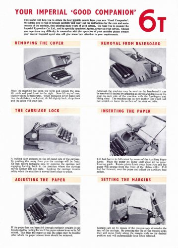 Imperial Good Companion 6T Typewriter Instruction Manual - User Manual - Complete User Guide