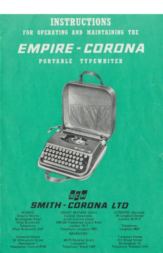 Smith Corona Empire Typewriter Instruction Manual - User Manual - Complete User Guide