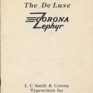 Corona zephyr DE LUXE  Typewriter Instruction Manual - User Manual - Complete User Guide
