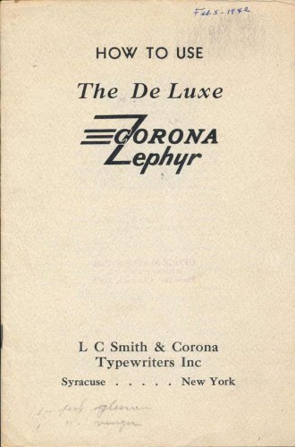 Corona zephyr DE LUXE  Typewriter Instruction Manual - User Manual - Complete User Guide