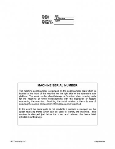 Linkbelt - Excavator 290 LX EX - Shop Manual - Workshop Manual - Service Manual - English