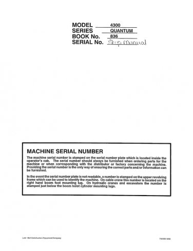 Linkbelt - Excavator 4300 QEX - QRb - QSL - QTL- Quantum  - Shop Manual - Workshop Manual - Service 