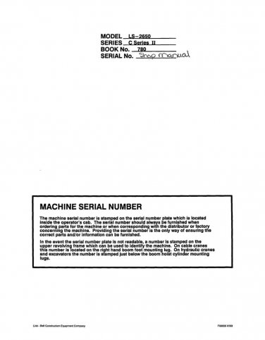Linkbelt - Excavator LS-2650CII EX - Shop Manual - Workshop Manual - Service Manual - English