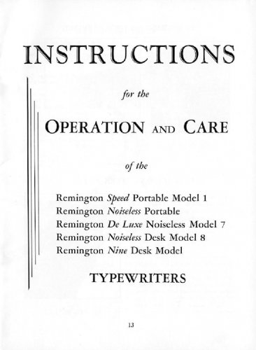 Remington Portable 1 1936 Typewriter Instruction Manual - User Manual - Complete User Guide