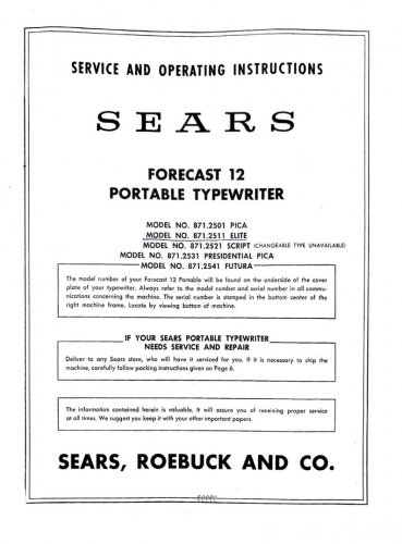 Sears Forecast 12 Typewriter Instruction Manual - User Manual - Complete User Guide
