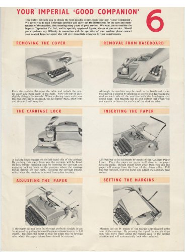 Imperial Good Companion 6  Typewriter Instruction Manual - User Manual - Complete User Guide