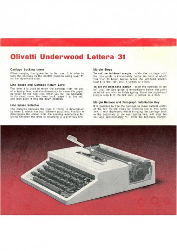 Olivetti Lettera 31  Typewriter Instruction Manual - User Manual - Complete User Guide