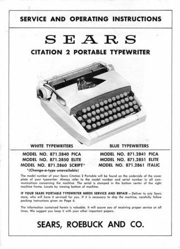 Sears Citation 2 Typewriter Instruction Manual - User Manual - Complete User Guide