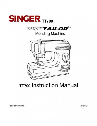 Singer TT700 Tiny Tailor Sewing Machine Instruction Manual - User Manual - Complete User Guide - Eng