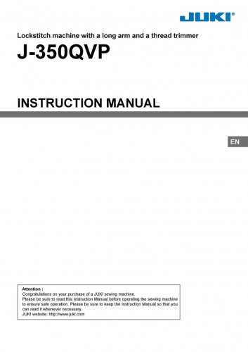 Juki J350QVP-J350QVPS Sewing Machine Instruction Manual - User Manual - Complete User Guide