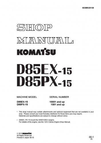 Komatsu D85EX-15 - D85PX-15 Bulldozer Shop Manual - Workshop Manual - Service Manual - English