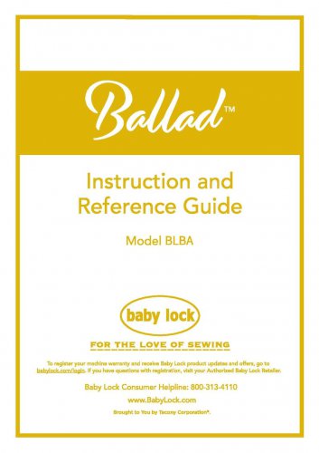 Baby Lock Ballad BLBA Sewing Machine Instruction Manual - User Manual - Complete User Guide - Englis