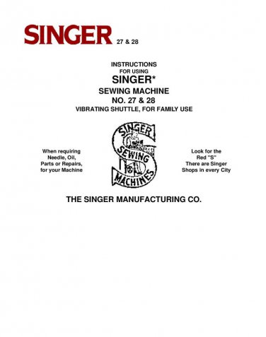 Singer 27 - 28 Sewing Machine Instruction Manual - User Manual - Complete User Guide - English