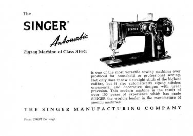 Singer 316G Sewing Machine Instruction Manual - User Manual - Complete User Guide - English