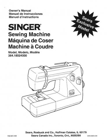 Singer Sears 384.18024000 Sewing Machine Instruction Manual - User Manual - Complete User Guide - En