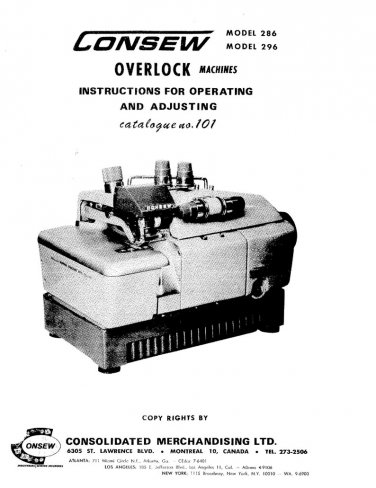 CONSEW 286-296 Sewing Machine Instruction Manual - User Manual - Complete User Guide - English
