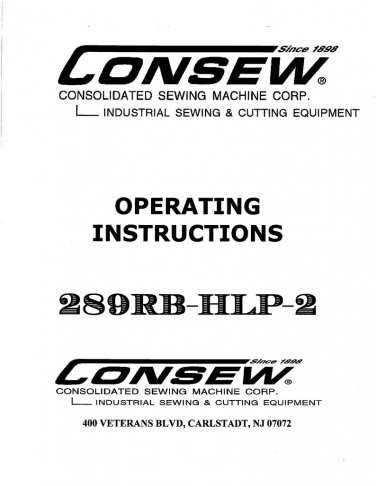 CONSEW 289RB-HLP-2 Sewing Machine Instruction Manual - User Manual - Complete User Guide - English