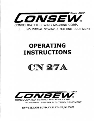 CONSEW CN27A Sewing Machine Instruction Manual - User Manual - Complete User Guide - English