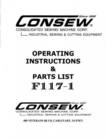 CONSEW F117-1 Sewing Machine Instruction Manual - User Manual - Complete User Guide - English