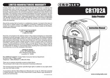 Crosley - iJuke Premier Jukebox User Manual - CR1702A  - Owners Manual - English