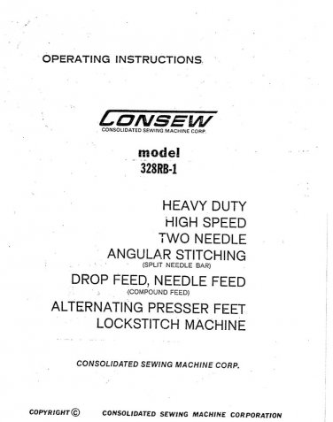 CONSEW 328RB Sewing Machine Instruction Manual - User Manual - Complete User Guide - English
