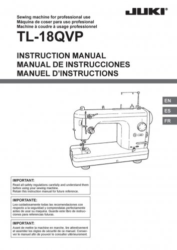 Juki TL18QVP Sewing Machine Instruction Manual - User Manual - Complete User Guide
