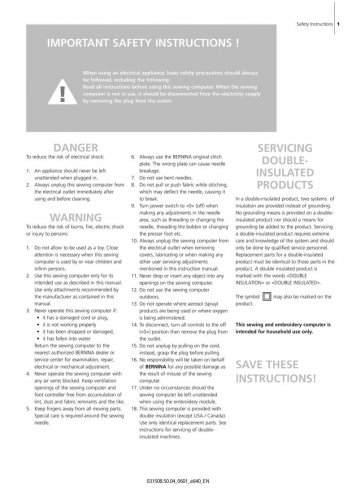 BERNINA artista 640 Sewing Machine Instruction Manual - User Manual - Complete User Guide - English