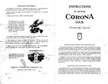 Corona Four Typewriter Instruction Manual - User Manual - Complete User Guide